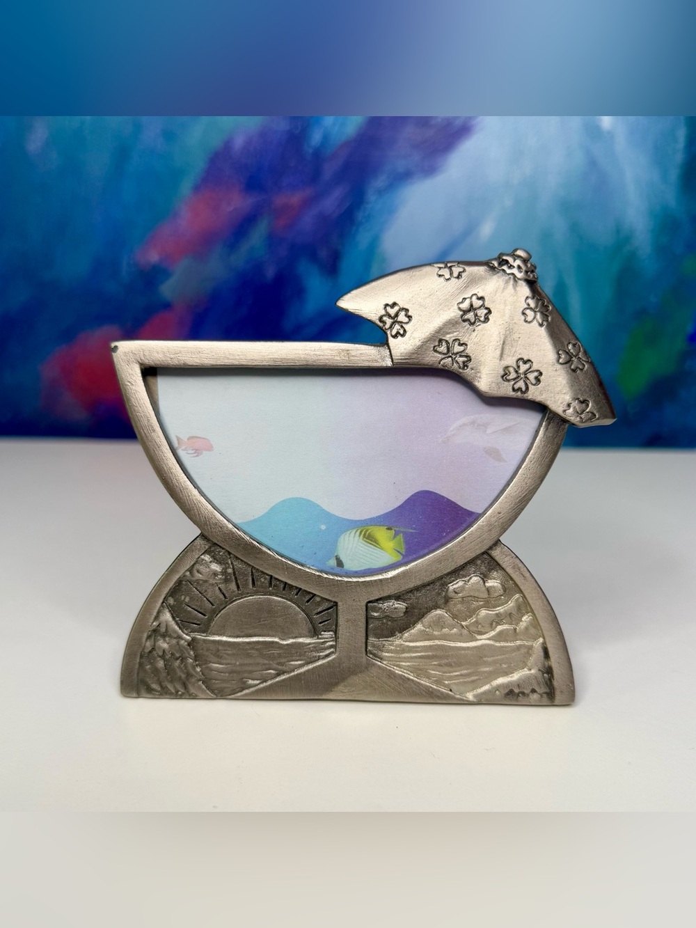 Martini Glass Picture Photo Frame Small Silver Metal Vacation Travel Beach Easel